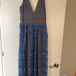 Boohoo Blue Tiered Maxi Sundress for Wedding Guest